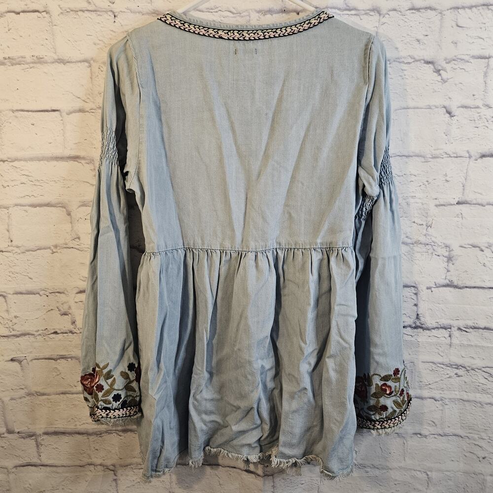 Miss Me Women's Small Blue BOHO Embroidered Tunic Mini Dress Long Sleeve - Picture 4 of 6